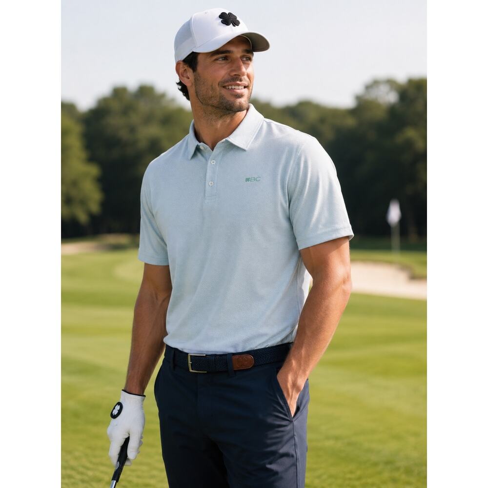 Black Clover Tanner Polo Jade Green Double Knit Jacquard Stretch Golf Shirt XL
